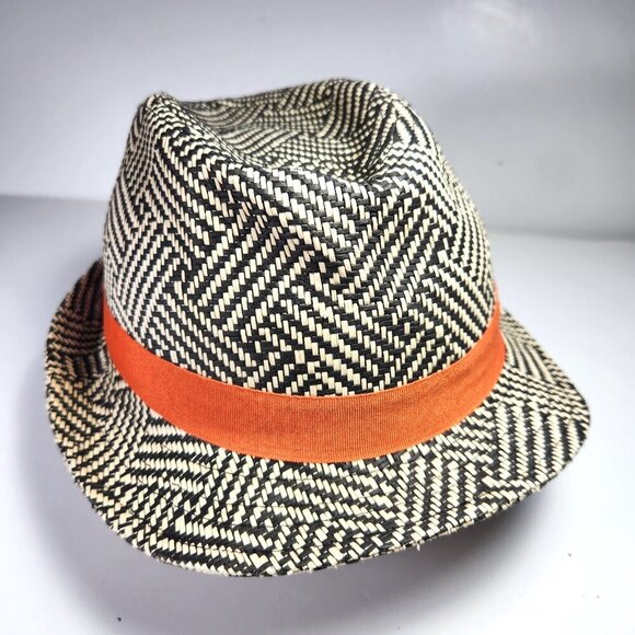 Attitude Jay Manuel Fedora Hat Mens One Size Brown & White Basket Weave - Picture 1 of 9